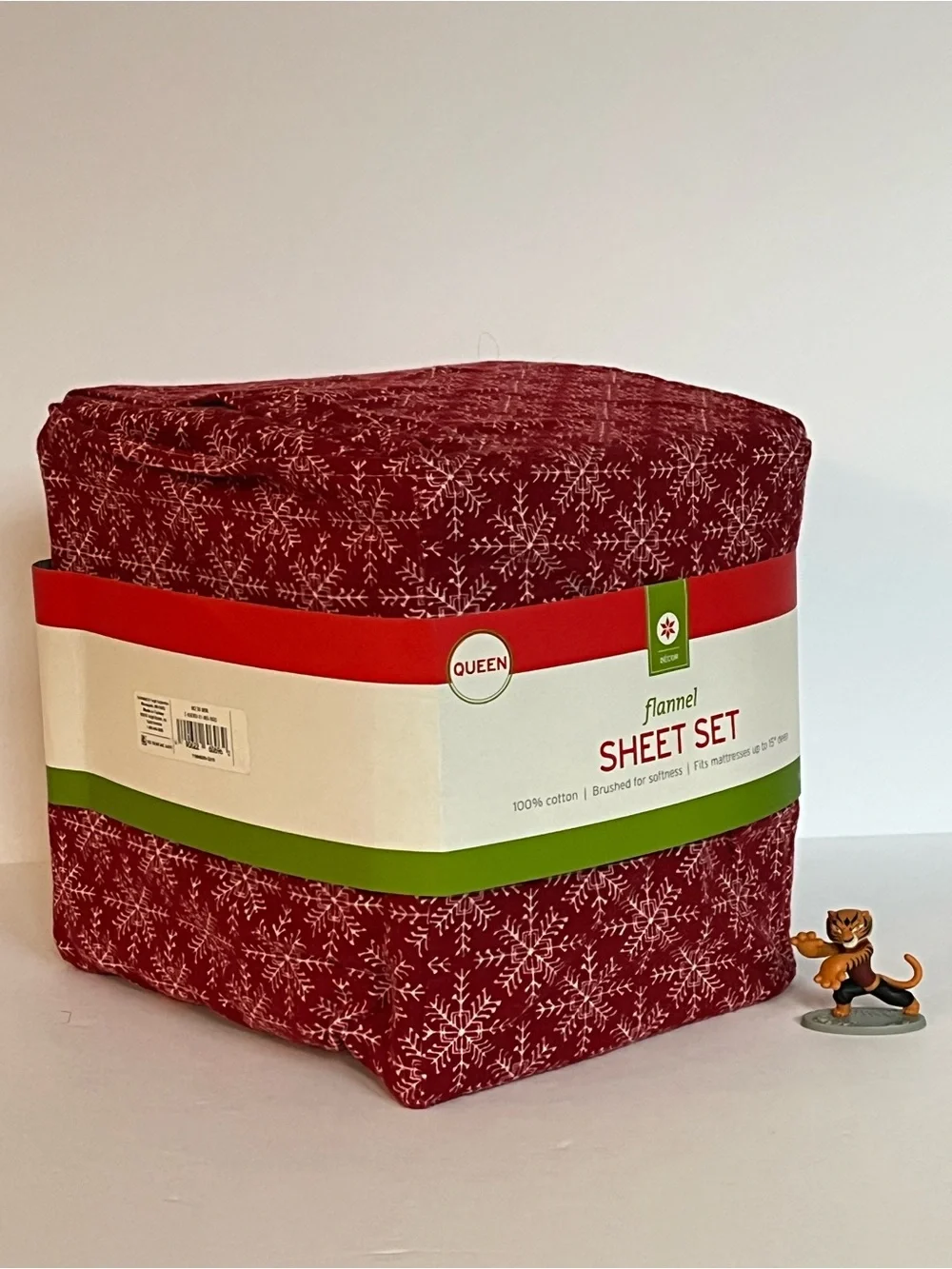 Queen Flannel Sheet Set 100% Cotton Red Snowflake Holiday Bedding